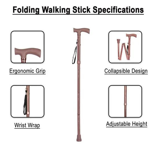 MCP ALUMINUM 4 FOLD WALKING STICK HEIGHT ADJUSTABLE