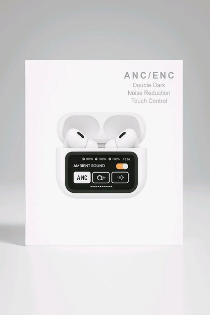 A9 Pro wireless earbuds with a smart touch screen display