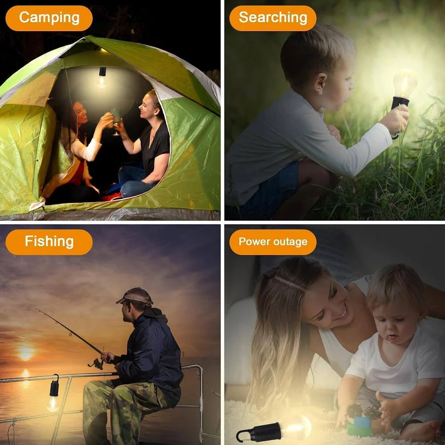 Rechargeable Camping Hanging Bulb, Waterproof LED Tent Light with USB Cable, 3 Modes Hanging Camping Lantern, Hanging Lamp for Hiking, Emergency