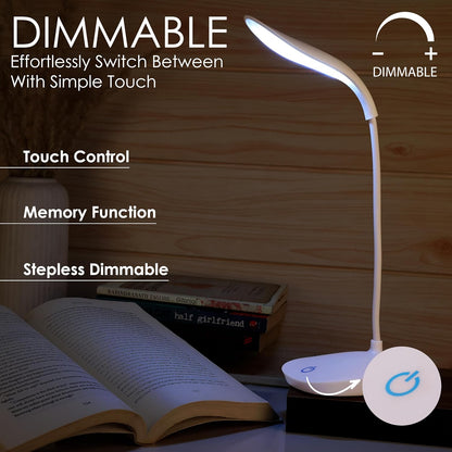 LED Study Lamp Rechargeable,Table Lamp for Study Room, Desk Lamp Light with 3 Brightness Levels,Portable USB Table Light,Study Table Lamp for Students,Reading & Work at Home,White