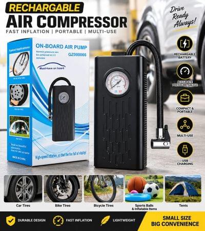 Rechargeable Air Compressor – Portable Cordless Tyre Inflator