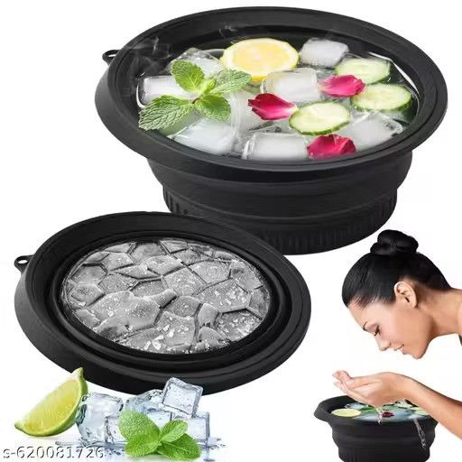 Collapsible Silicone Ice Bowl | Foldable Face Wash Basin with Built-in Ice Tray